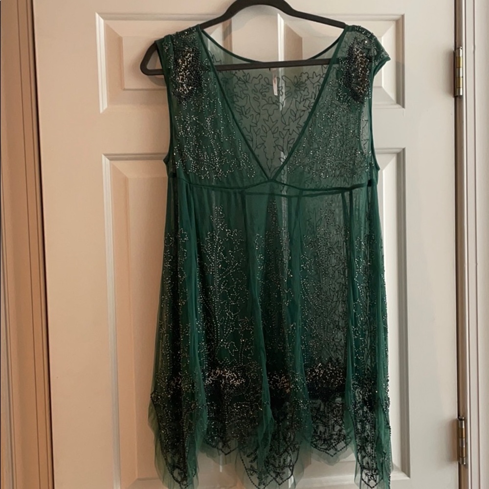 Free people forest green beaded holiday dress
